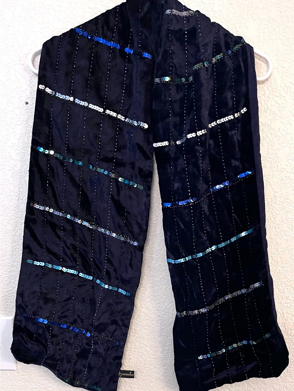 Vintage Women’s Black Velvet Sequin Stripe Scarf from London